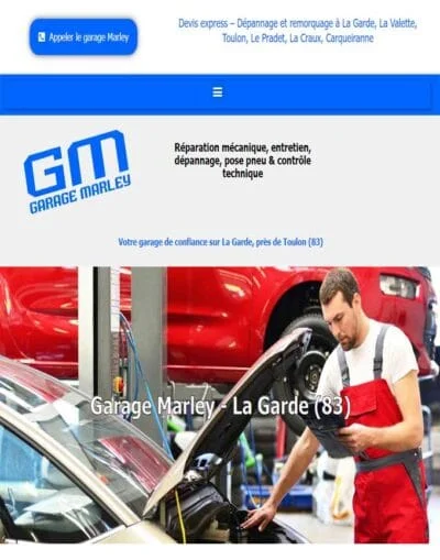 Copie d'écran du site garagemarley.com, créé par Diginoman, concepteur de site web à Toulon
