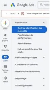 Planificateur de mots-clés de Google Ads